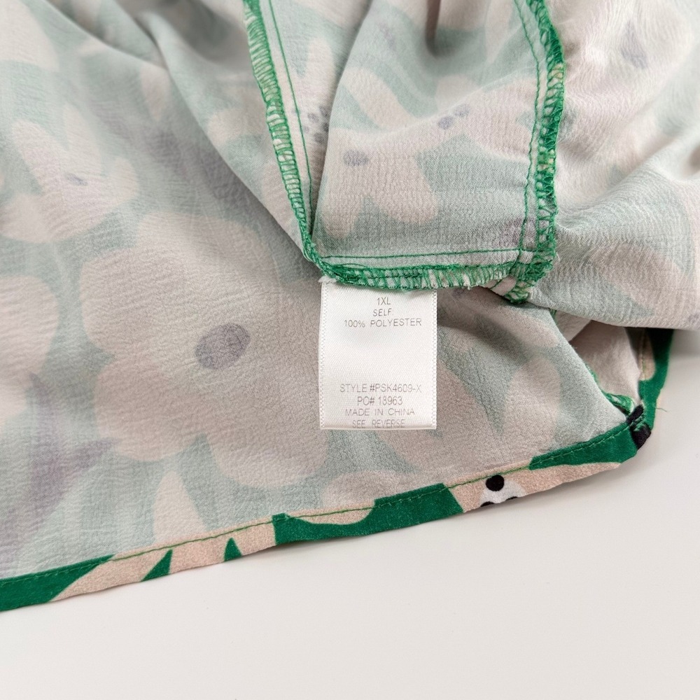 POLAGRAM Green Floral Tiered Maxi Skirt Plus Size 1XL Elastic Waist Flowy Boho - Picture 7 of 9
